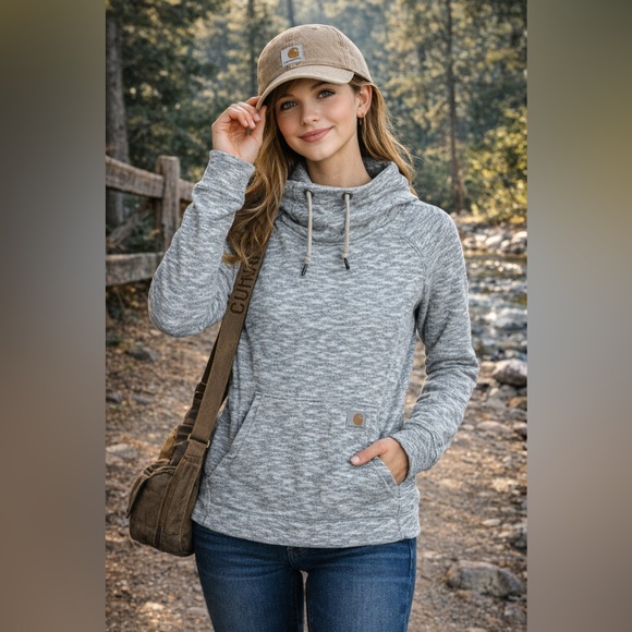 Carhartt Tops - Carhartt Scuba Neck Hoodie Women’s Size Small Heather Gray Workwear Pullover